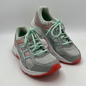 ASICS GEL CONTEND 4 ORTHOLITE WOMENS SIZE 8.5 TEAL WHITE AND ORANGE SNEAKERS